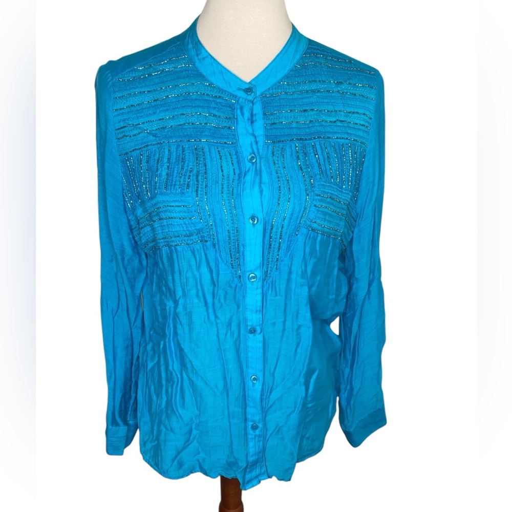 Chicos long sleeve button down top with beaded accents